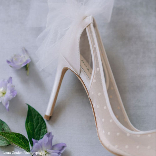 Bella Belle Shoes Matilda Ivory Swiss Dot Cap Toe Pump with Tulle Bow
