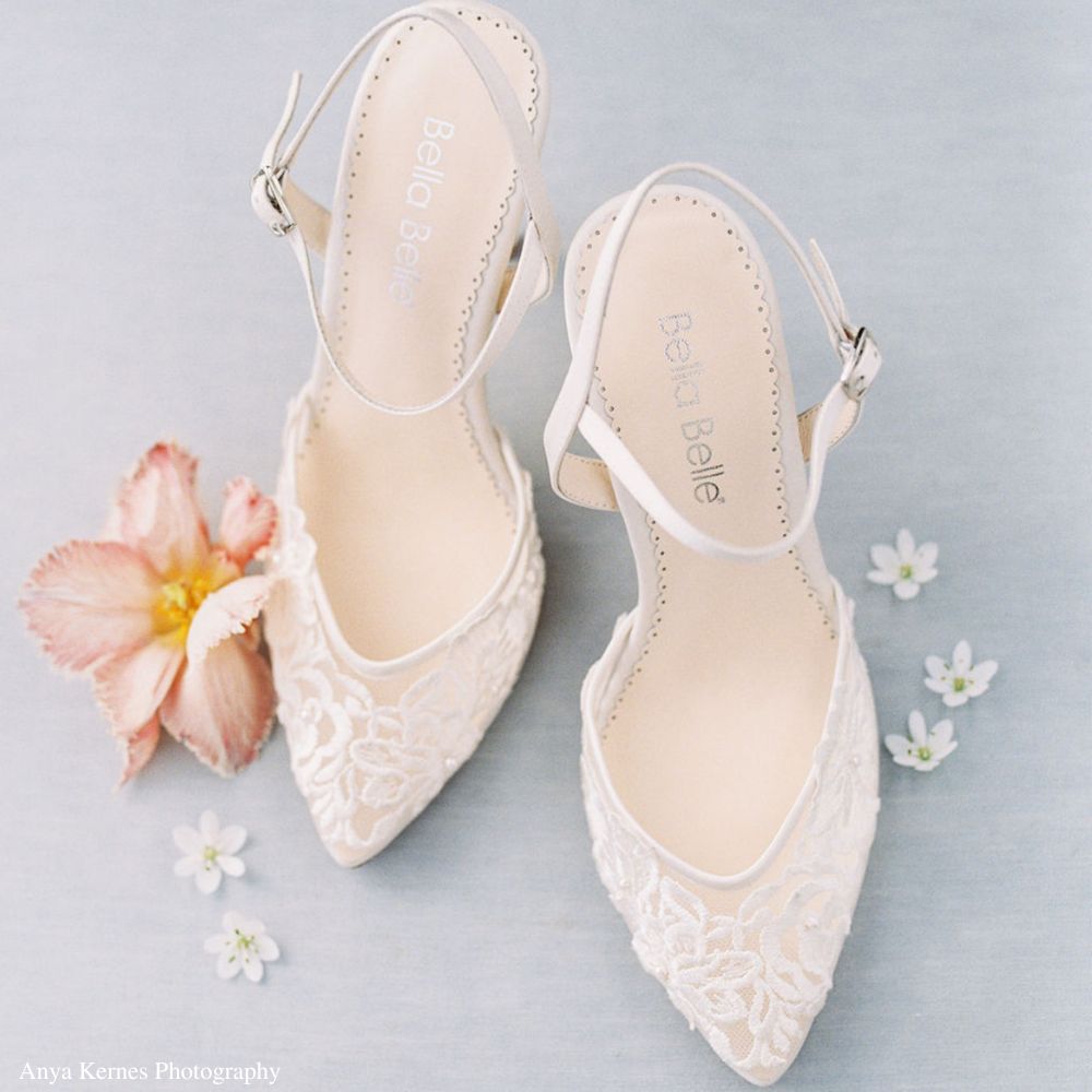 Bella Belle Shoes Mina Ivory Lace and Pearl Wedding Kitten Heel Mina Ivory