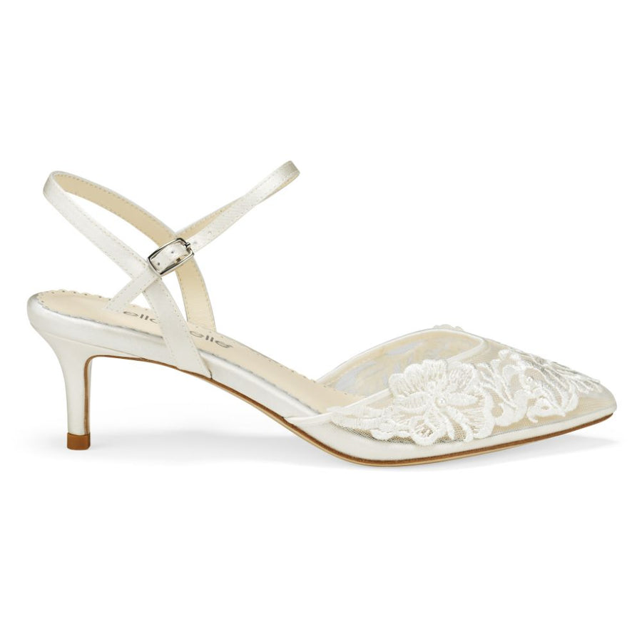 Bella Belle Shoes Mina Ivory Lace and Pearl Wedding Kitten Heel Mina Ivory