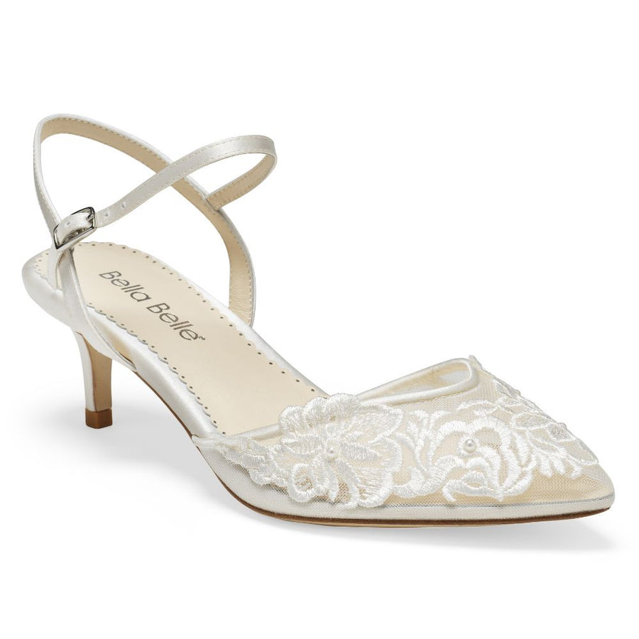 Bella Belle Shoes Mina Ivory Lace and Pearl Wedding Kitten Heel Mina Ivory