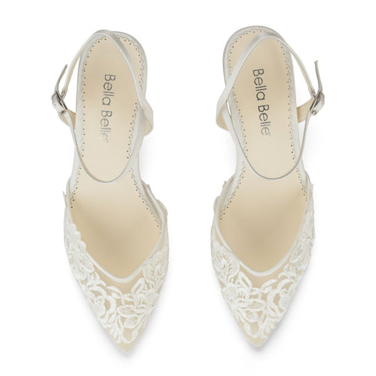 Bella Belle Shoes Mina Ivory Lace and Pearl Wedding Kitten Heel Mina Ivory