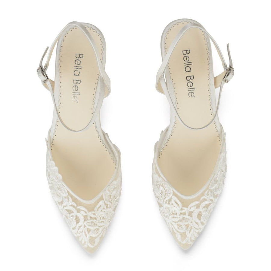 Bella Belle Shoes Mina Ivory Lace and Pearl Wedding Kitten Heel Mina Ivory