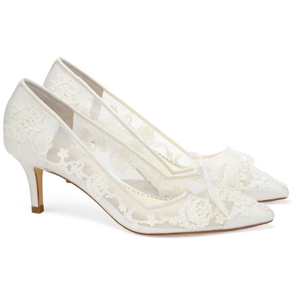 Monica Wedding Floral Lace Embroidered Bridal Kitten Heels