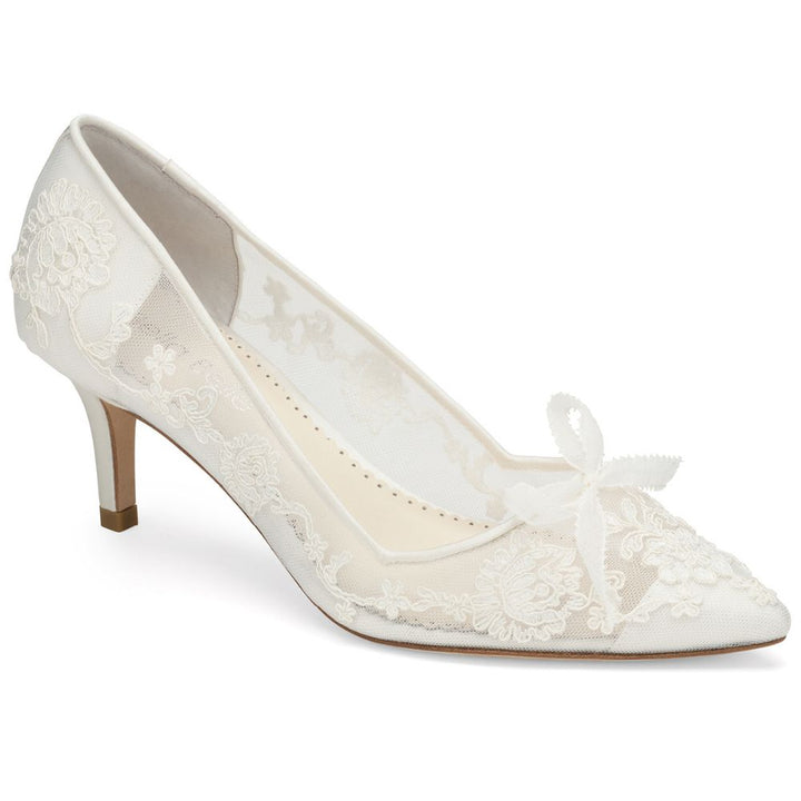 Ivory Floral Lace Bridal Kitten Heels Bella Belle