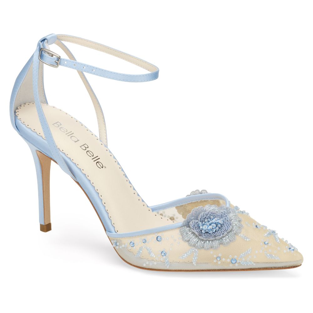 vestido Deflector restante Floral Blue High Heels with Ankle Straps and Crystals
