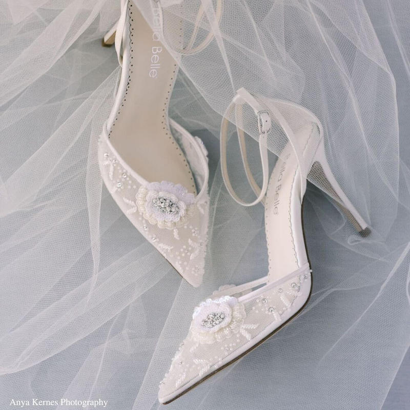 Bella Belle Shoes Norah Ivory Flower Shoes with Sequined Petals
