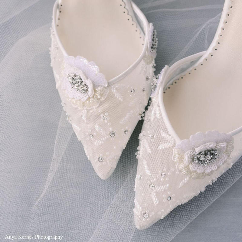 3.5-Inch Floral Wedding Heels with Ankle Straps and Cutouts