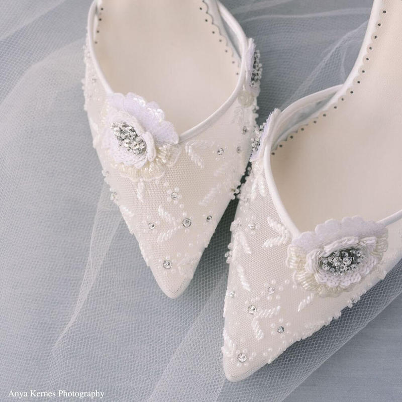 Bella Belle Shoes Norah Ivory Flower Shoes with Sequined Petals