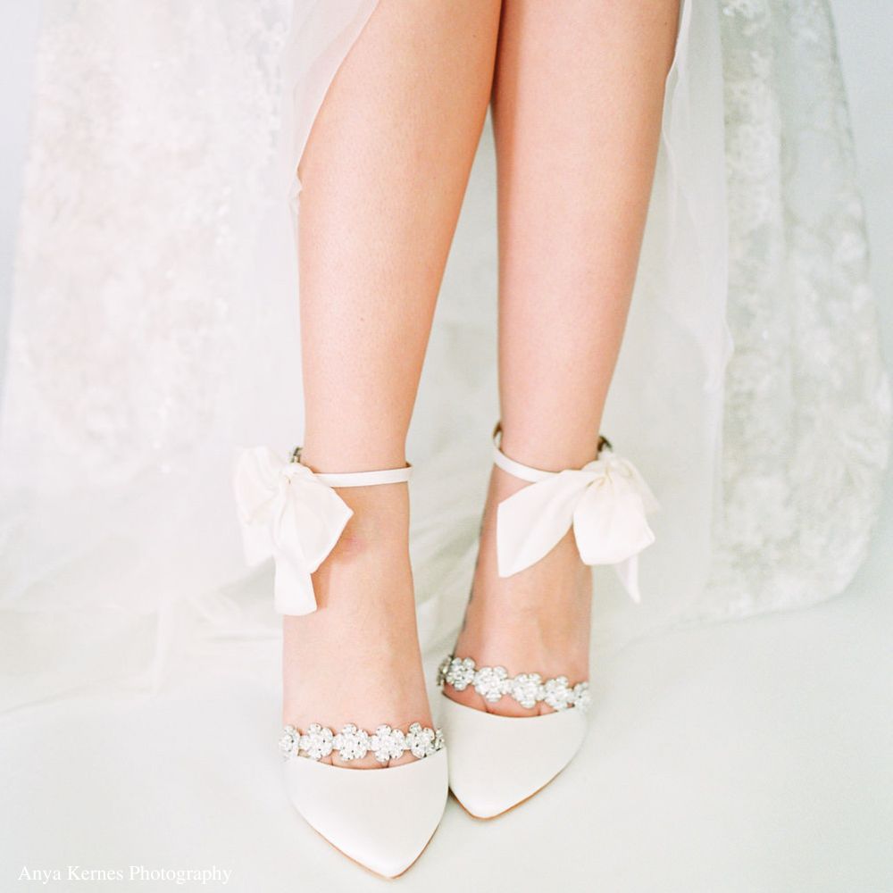4 in 1 Ivory Floral Crystal Strap Heels | Bella Belle