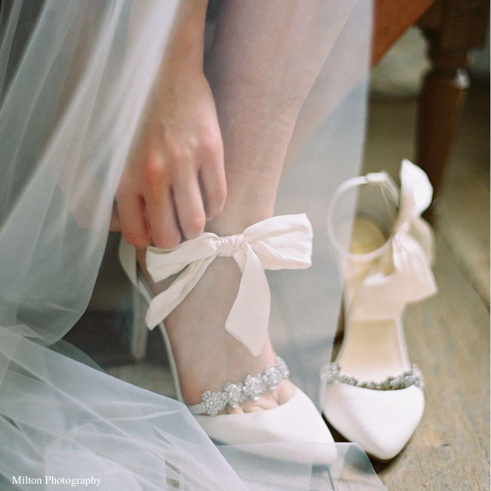 4 in 1 Ivory Floral Crystal Strap Heels | Bella Belle