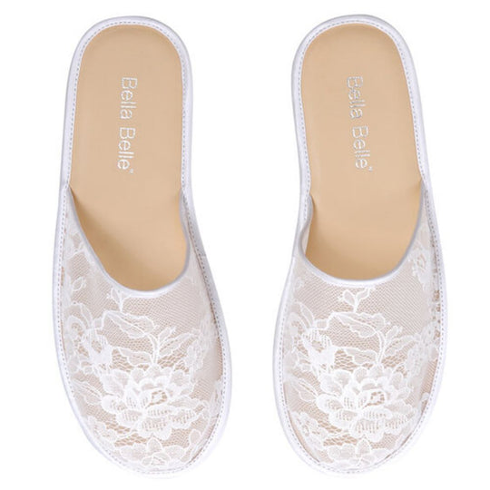 Bella Belle Shoes Priscilla Ivory Lace Getting Ready Bridal Slippers