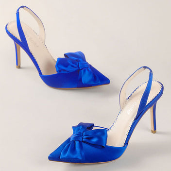 Blue Slingback Heels with Asymmetric Bow | Bella Belle