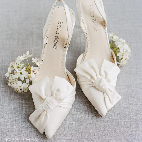 Pointed Toe Wedding Slingback Heels with Bow | Bella Belle