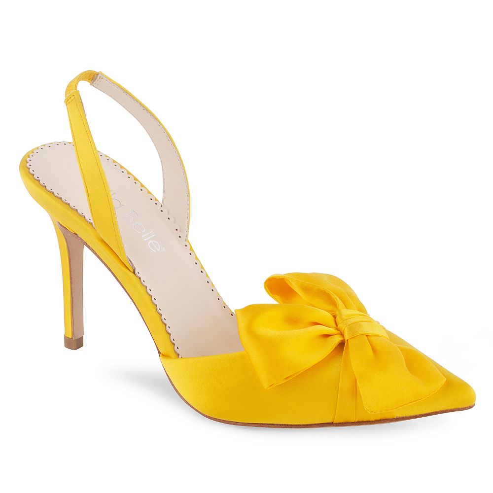 Bella Belle Shoes Reese Yellow Pointed Toe Heels with Bow