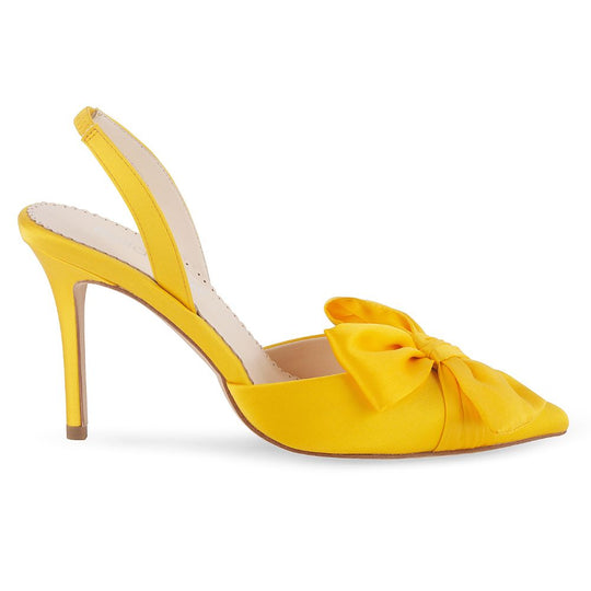Bella Belle Shoes Reese Yellow Pointed Toe Heels with Bow
