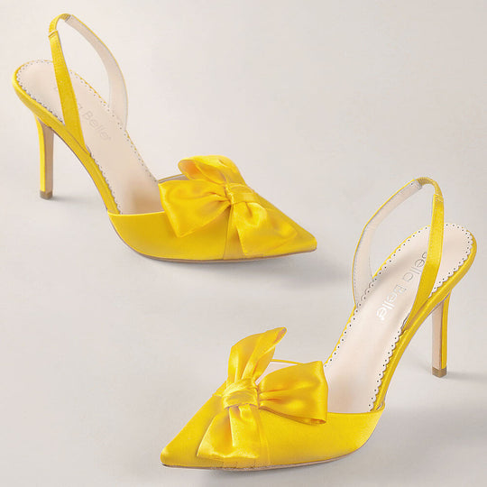 Yellow Slingback Heels with Asymmetric Bow | Bella Belle