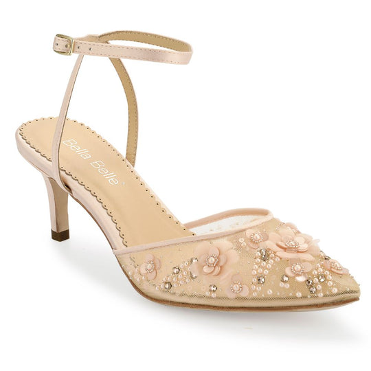 Rosa Blush Pink Heels with 3D Flowers of Pearls and Beads
