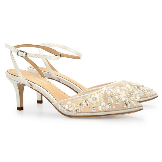 3D Flower Heels with Chiffon Petals and Pearls Bella Belle