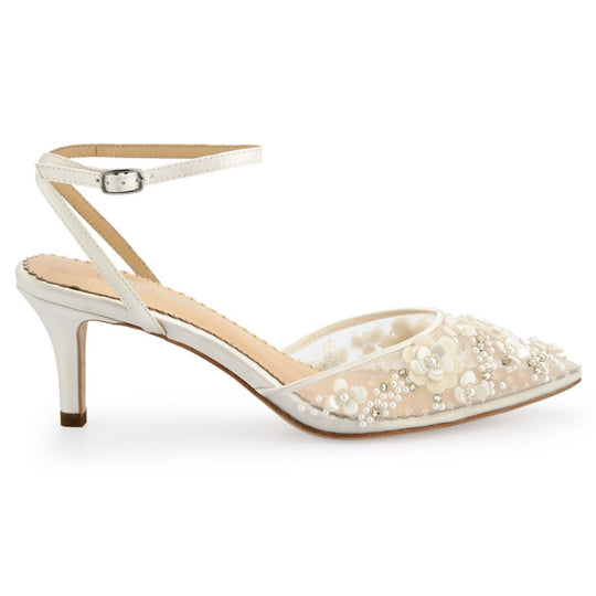 3D Flower Heels with Chiffon Petals and Pearls | Bella Belle