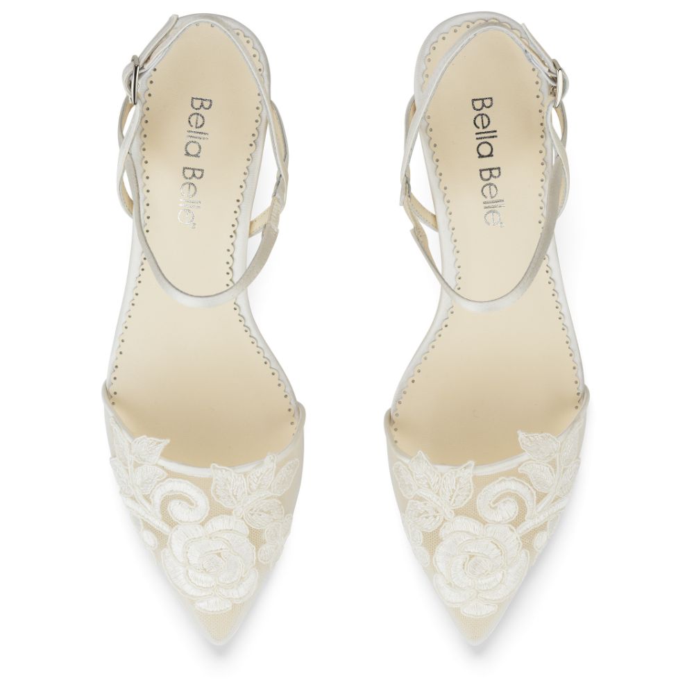 Bella Belle Shoes Serena Ivory Flower Embroidered Lace Wedding Kitten Heel
