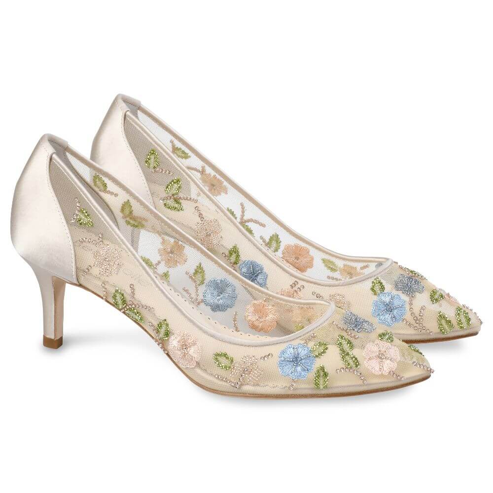 Sierra Wedding Embroidered Floral Kitten Heels