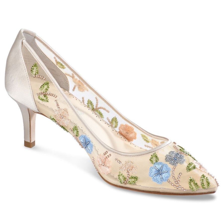 Bella Belle Shoes Sierra Flower Embellished Embroidered Kitten Heels