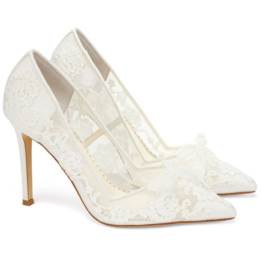 Bella Belle Shoes Sophia White Flower Wedding Shoes Lace Heels