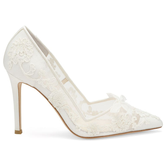 Floral Ivory Lace Wedding Heels, Sophia | Bella Belle