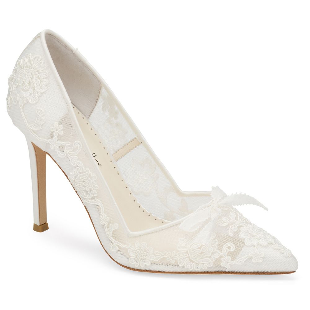 White Lace Flower wedding shoes with matching bags High heels Pointed –  Lace Square