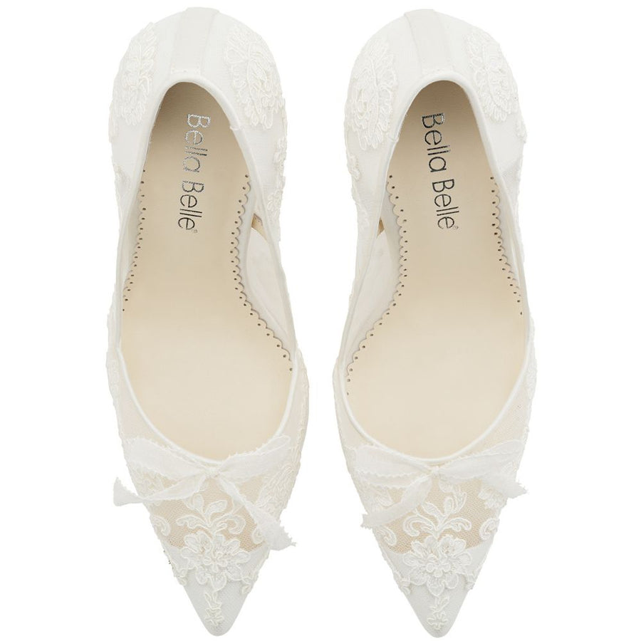 Bella Belle Shoes Sophia White Flower Wedding Shoes Lace Heels
