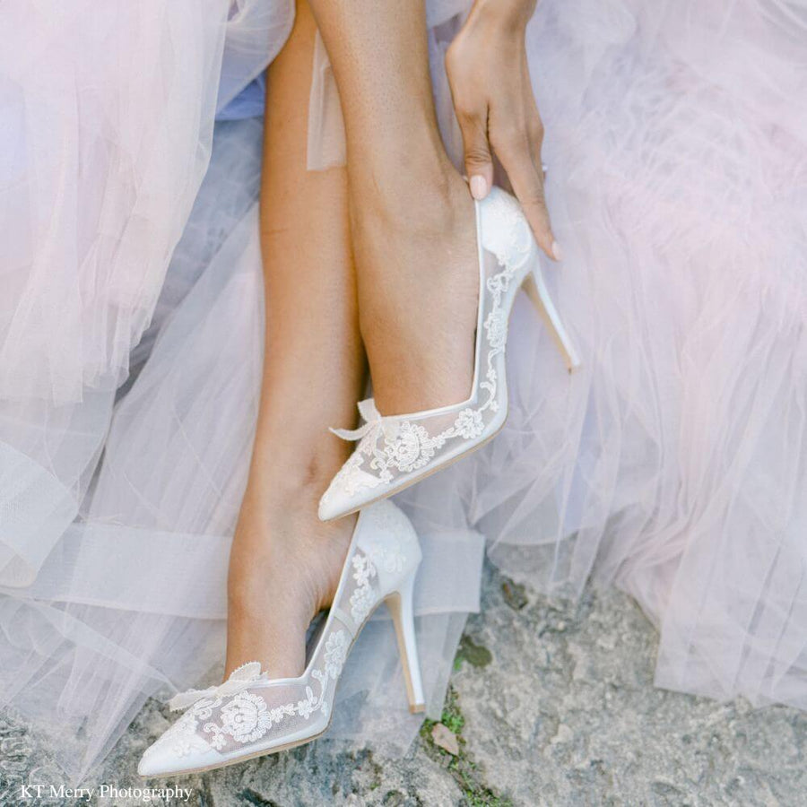 Bella Belle Shoes Sophia White Flower Wedding Shoes Lace Heels