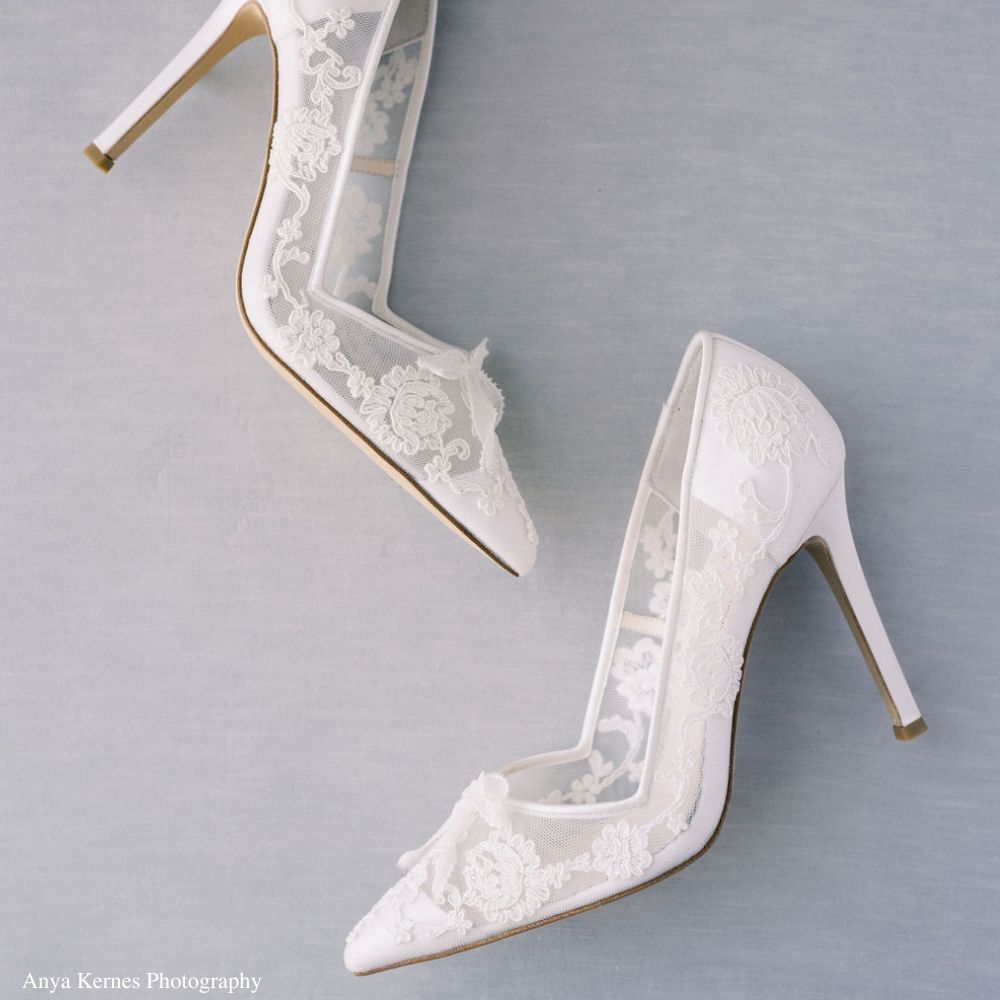 Bella Belle Shoes Sophia White Flower Wedding Shoes Lace Heels