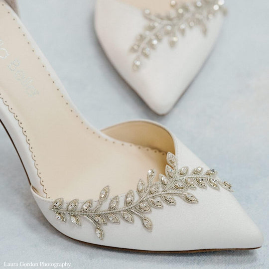 Bella Belle Women's Ivory Wedding / Bridal Shoes - Block Heels - Ankle Strap - Crystals - Size 7.5