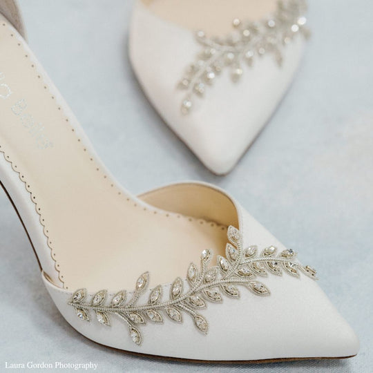 Bling Wedding Shoes, Ivory Satin and Lace Bridal Shoes With Rhinestones 