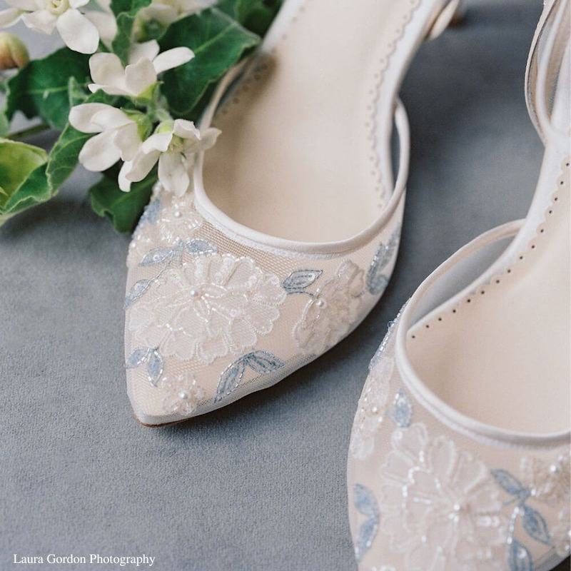 Bella Belle Shoes Viola Baby Blue Floral Lace Ivory Wedding Heel