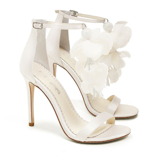 Chiffon Flower Draped Ankle Strap Open Toe Bridal Heels
