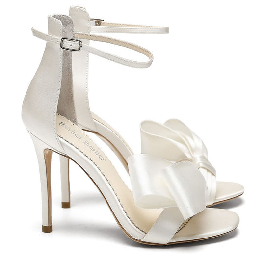 Sandals Bow Heels Wedding White Satin Wedding Block Heel With