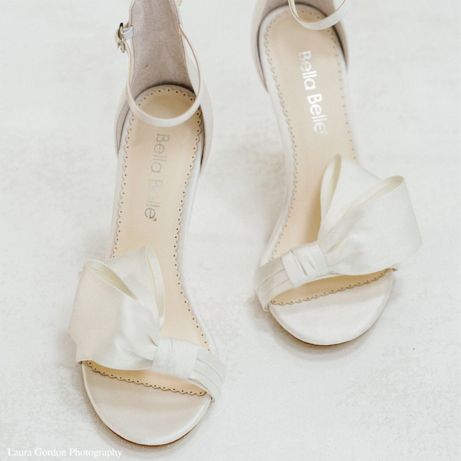 Bella Belle Shoes Zoey Asymmetrical Open-toe Bow Wedding Heels
