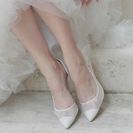 Bella Belle Rae Pearl Accent Ivory Kitten Heel Closed Toe Wedding Shoe